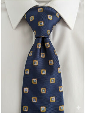 Brooks Brothers 346 navy blue gold stain resistant woven silk tie - 59.5"